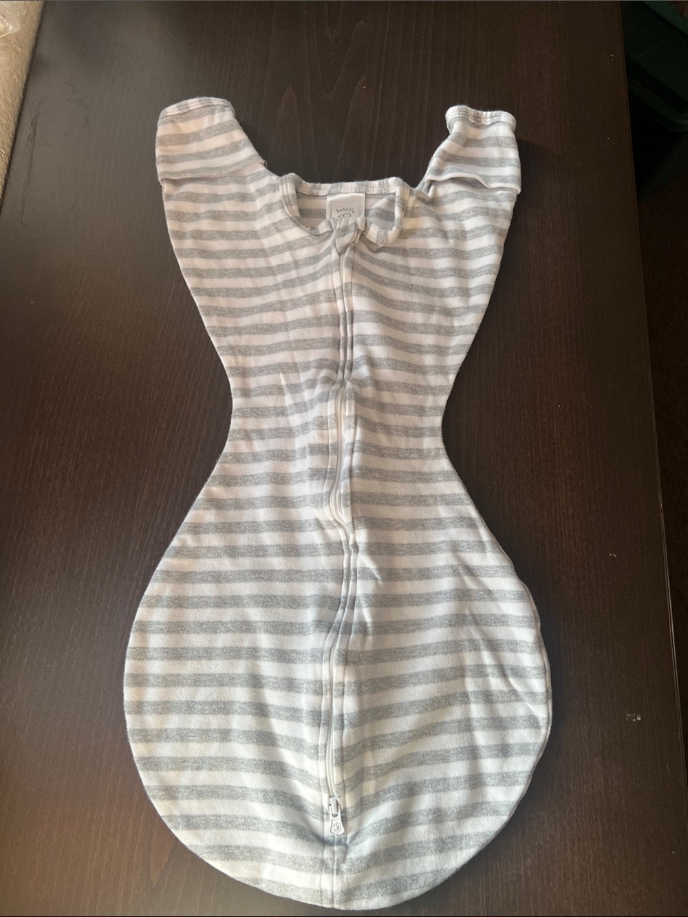 Baby Swaddle One-Piece in Gray Stripe - Soft Zip Front
